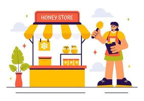 Honey Shop Illustration Featuring Bee Products and Combs in a Flat Background vector