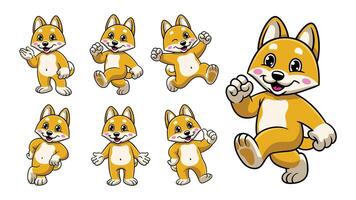 Cartoon Character Set of Happy Shiba Inu vector