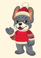 Cartoon of French Bulldog Mascot Wearing Christmas Sweater vector