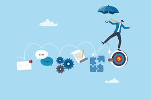 Work experience, skill development or leadership learning, career path motivation, capability or ability to growing in job or project progress concept, businessman jump on working skill experience. vector