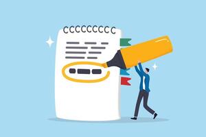 Highlight important note, serious essential word in highlight circle or underline, marked critical, vital or significant, spotlight attention concept, businessman highlight pen circle important note. vector