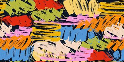 Seamless Pattern of Bold Grunge Marker Lines in Multicolor on a Dark Background vector