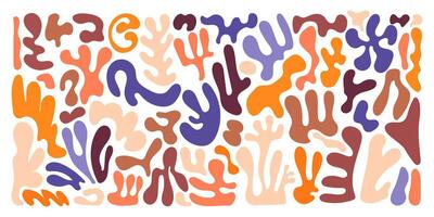 Retro Doodle Abstract Shapes in Matisse Style Isolated on White Background. Background with fluid doodle shapes. Organic random and geometric forms of flowers. vector