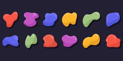 Simple Cartoon Blob Shapes. Multicolored Liquid Organic Blobs. Wavy geometric stains with vibrant colors. Abstract and simple figures. Irregular dynamic shapes. Modern asymmetric spots. vector
