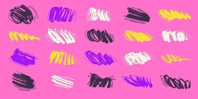 Collection of Grunge Marker Lines in Bold Colors on a Pink Background. Ideal for artistic projects, textured designs, and creative backgrounds vector