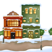 A cartoon illustration of a house with snow on the ground png
