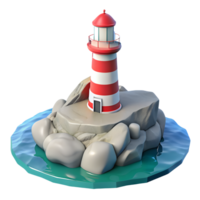 Lighthouse amidst the rocks in the ocean 3d illustration isolated png