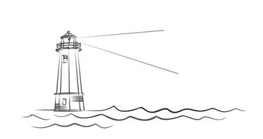 The sketch of a lighthouse in the deep sea. vector
