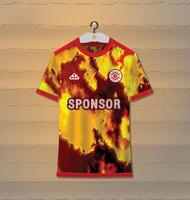 Sports jersey design with an abstract color combination of red, yellow and black with a hot lava theme vector
