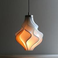 stylish pendant lamp with unique wavy design, featuring warm glow that enhances any modern interior. This minimalist lighting fixture adds elegance and charm to space photo