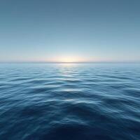 serene ocean view at sunrise, showcasing calm waters and gradient sky. tranquil scene evokes feelings of peace and relaxation photo