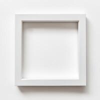 Minimal white square frame on plain background, perfect for displaying art or photos. Ideal for modern decor and gallery presentations photo
