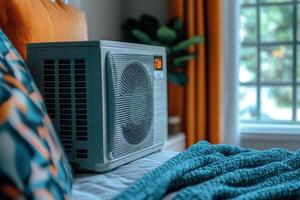 portable mini air conditioner with touch control, perfect for cooling small spaces. Its sleek design complements any room decor, providing comfort and convenience photo