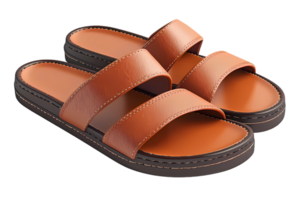 a pair of brown leather sandals on a transparent background png