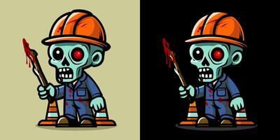 Worker holding stick. An illustration of zombie construction worker. Horror and spooky element. Halloween element design. Isolated on clear background. Eps 10. vector