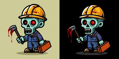 Worker holding an axe and briefcase. An illustration of zombie construction worker. Horror and spooky element. Halloween element design. Isolated on clear background. Eps 10. vector