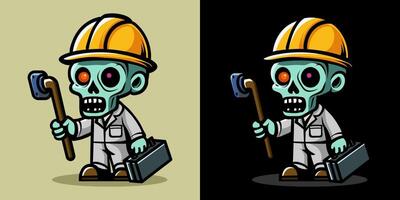 Worker holding briefcase in white. An illustration of zombie construction worker. Horror and spooky element. Halloween element design. Isolated on clear background. Eps 10. vector