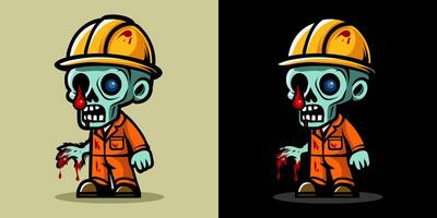Worker half hand monster. An illustration of zombie construction worker. Horror and spooky element. Halloween element design. Isolated on clear background. Eps 10. vector