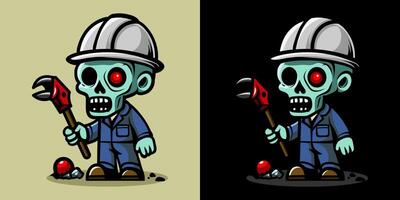 Worker holding wrench. An illustration of zombie construction worker. Horror and spooky element. Halloween element design. Isolated on clear background. Eps 10. vector