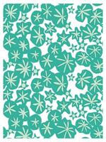 Pattern of teal and white stylized floral shapes on a solid background, Green stars arranged in a vibrant pattern against a bright white backdrop. vector