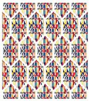 Abstract geometric seamless print pattern with colorful triangles inside hexagonal frames on a white background, creating a dynamic and visually appealing pattern. vector