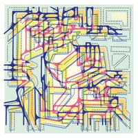 Abstract multicolored maze-like pattern with dotted details on a pastel background, showcasing a dynamic blend of hues and intricate designs vector