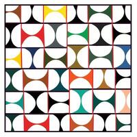 Abstract geometric pattern with a grid of circles and semicircles in various colors. vector