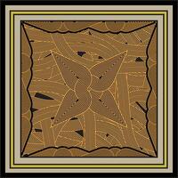 An abstract geometric pattern with star shapes and lines in gold and black hues within a framed design. vector
