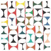A pattern of colorful halftone cocktail glasses in a grid with red dashed lines. vector