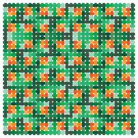 Pattern of green, orange, and white round beads arranged on a pegboard. vector