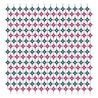 Geometric pattern with repetitive star and diamond shapes in magenta and teal colors. vector