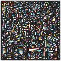 Square seamless abstract colorful geometric shapes on a black background. vector