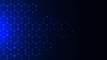 Abstract healthcare technology with hexagons pattern on dark blue background. Innovation medicine, science, molecular structure, chemical engineering and genetic research vector
