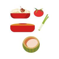 a set of food items including a bowl, a bowl, a bowl, a bowl, a vector