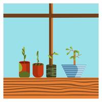 illustration of a window with plants in pots vector