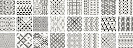 Collection of art deco seamless ornamental geometric patterns - black and beige design. Repeatable oriental monochrome backgrounds. Decorative elegant prints vector