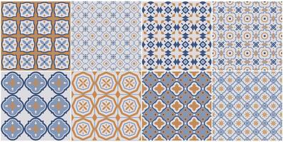Collection of seamless geometric mosaic patterns - trendy color tile textures. Decorative bright ornamental backgrounds. repeatable prints vector