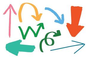Colourful arrow and direction hand drawn with different stroke and shape for element and symbol vector