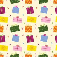 Gift box with ribbon cartoon seamless pattern background for wrapping, illustration, festive, christmas and New Year vector