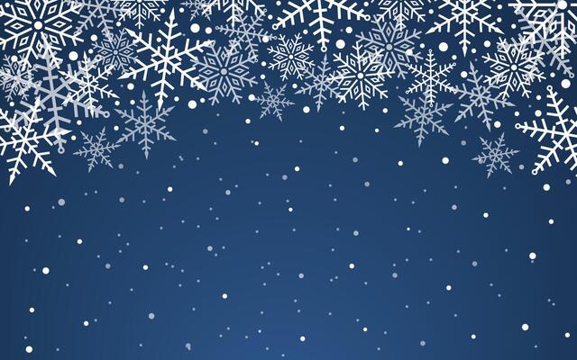 Beautiful falling snowflakes wallpaper. Winter dust ice particles. Snowfall weather white teal blue background.