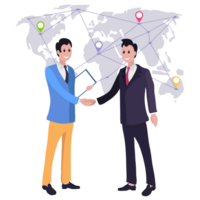 Two businessmen shaking hands with a globe in the background png