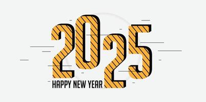 Happy new year 2025 banner. Modern outline design typography with fireworks. vector