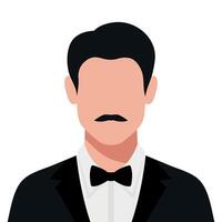 Abstract faceless man with mustache in tuxedo and bow tie vector