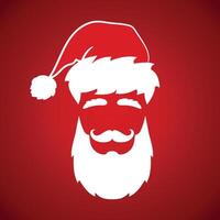 Santa Claus face silhouette. Santa hat, beard, brows, mustache on red background vector