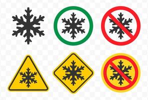 Do not freeze icon symbol set. No freezing logo sign. Snowflake ice, prohibition, prohibited, not allowed, forbid. caution set illustration. Isolated on white backround. vector