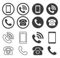 Phone contact connection icon symbol set. Old phone logo sign shape collection. 24 7 hour service. phone contact illustration image. Isolated on white background. vector