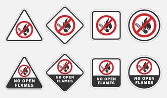 No open fire, no smoking icon symbol. No open flame sparkle logo sign. Not allowed, do not make fire. Prohibition, Prohibited, forbidden. illustration. vector