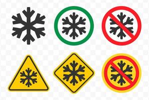 Do not freeze icon symbol set. No freezing logo sign. Snowflake ice, prohibition, prohibited, not allowed, forbid. illustration. Isolated on white backround. vector