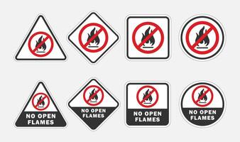 No open fire, no smoking icon symbol. No open flame sparkle logo sign. Not allowed, do not make fire. Prohibition, Prohibited, forbidden. Isolated on white background. vector