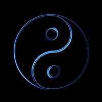 The yin and yang symbol glows in blue tones, illustrating the balance of opposites intertwined within a circular design vector